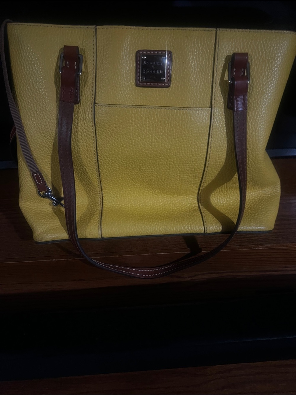 Dooney & Bourke Yellow Leather Tote with Brown Straps